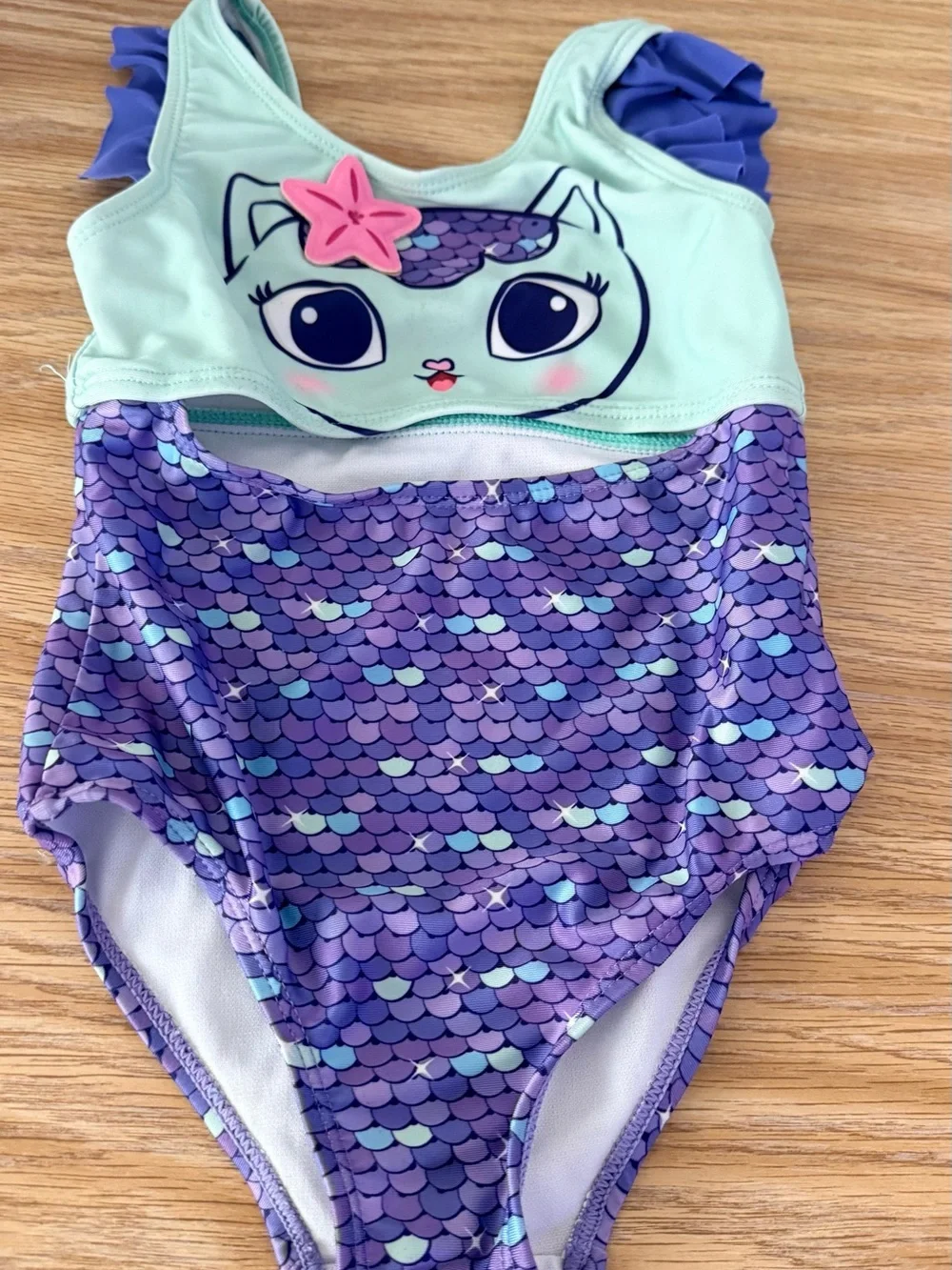 Gabby’s dollhouse 2T girls Mint & Purple Mermaid Cat One-Piece Swimsuit